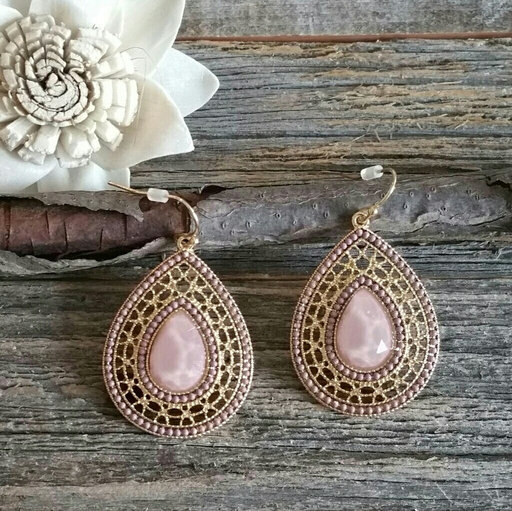 Rose Faceted Tear Drop Beaded Earrings